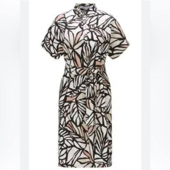 21 NWT 575.00 Hugo  BOSS HOLERA GRAPHIC PRINT DRESS IN BLACK/PINK MULTI 6 - Picture 3 of 4